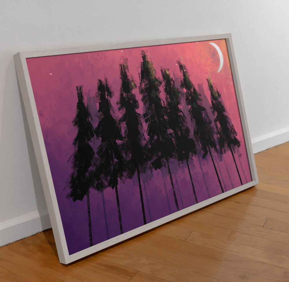 Nighttime Forest Scenery Art Print