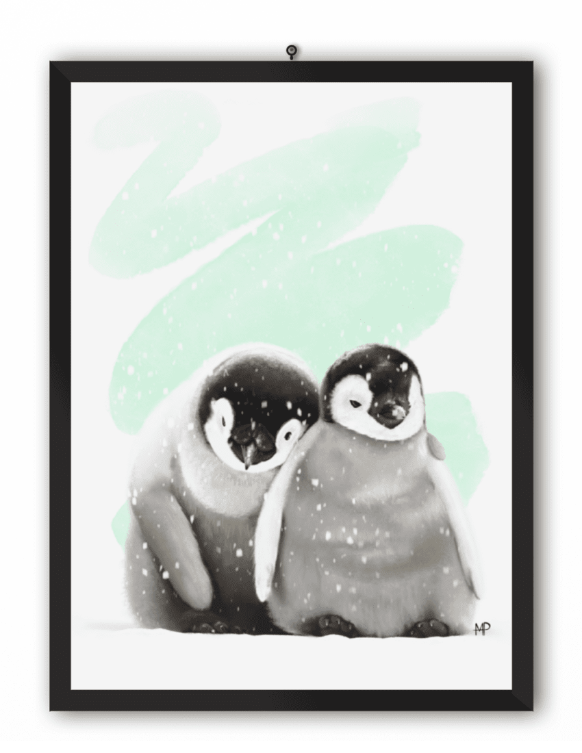 Penguin Embrace Bird Art Print