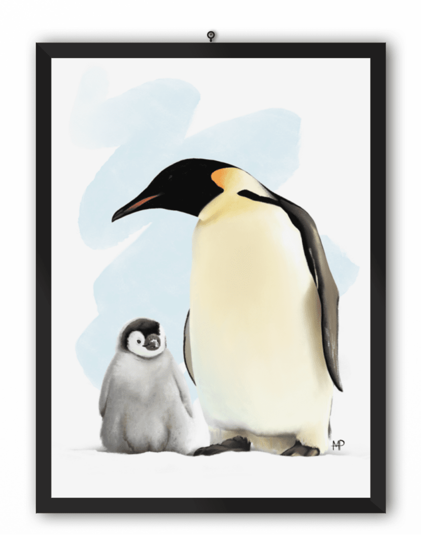 Penguin & Chick Bird Art Print