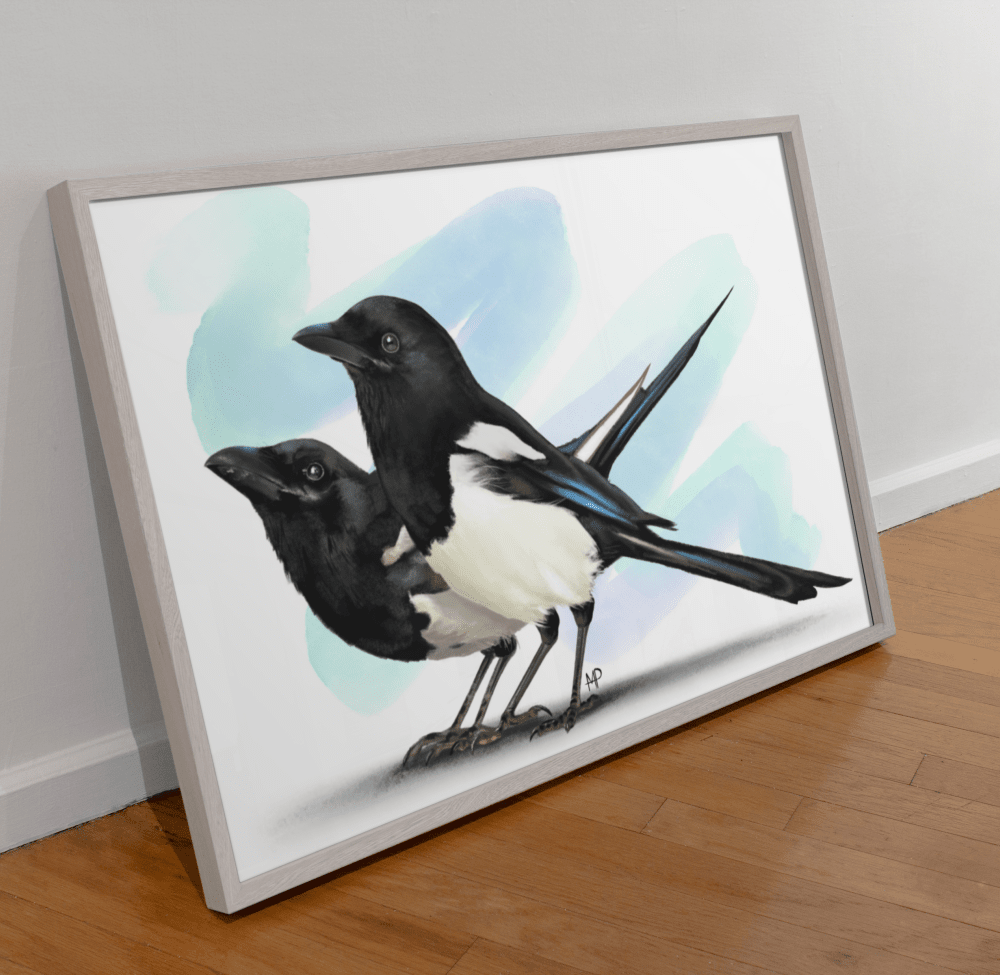 Two For Joy Magpie Bird Art Print