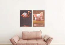 Load image into Gallery viewer, Flamingo and Piggy Art Prints Hanging in Living Room

