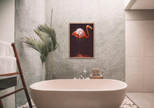 Load image into Gallery viewer, Flamingo Bird Art Print Hanging in Bathroom
