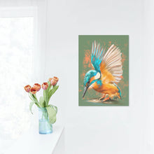 Load image into Gallery viewer, Kingfisher Bird Art Print on White Wall
